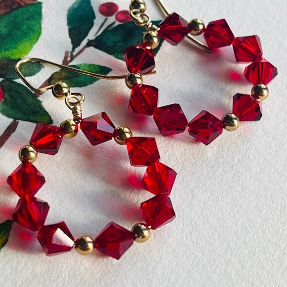 Swarovski Crystal Dangle Earrings| Red Crystal Earrings - Picture 2 of 9